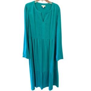 J. Jill Tiered Midi Dress V-Neck Long Sleeve Casual Comfort Linen Blend Women Sm